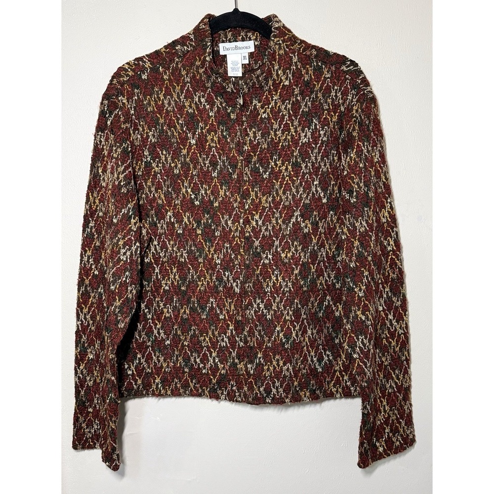 Vintage David Brooks Full Zip Cardigan Sweater Women's Size XL Textured Red USA